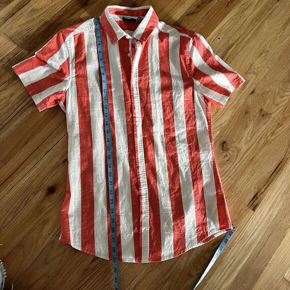 Asos Design Casual Short Sleeve Button Up Stripe Shirt S orange white summer - Picture 8 of 10